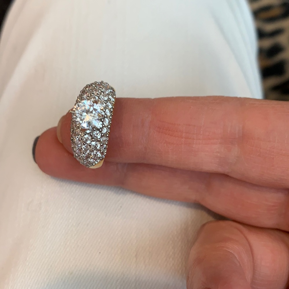 14kt ring CZ pave dome with solitaire